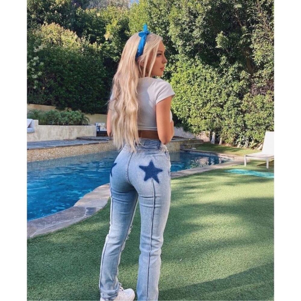 Revice “Uptown / Rising Star” straight leg medium wash distressed busted knee